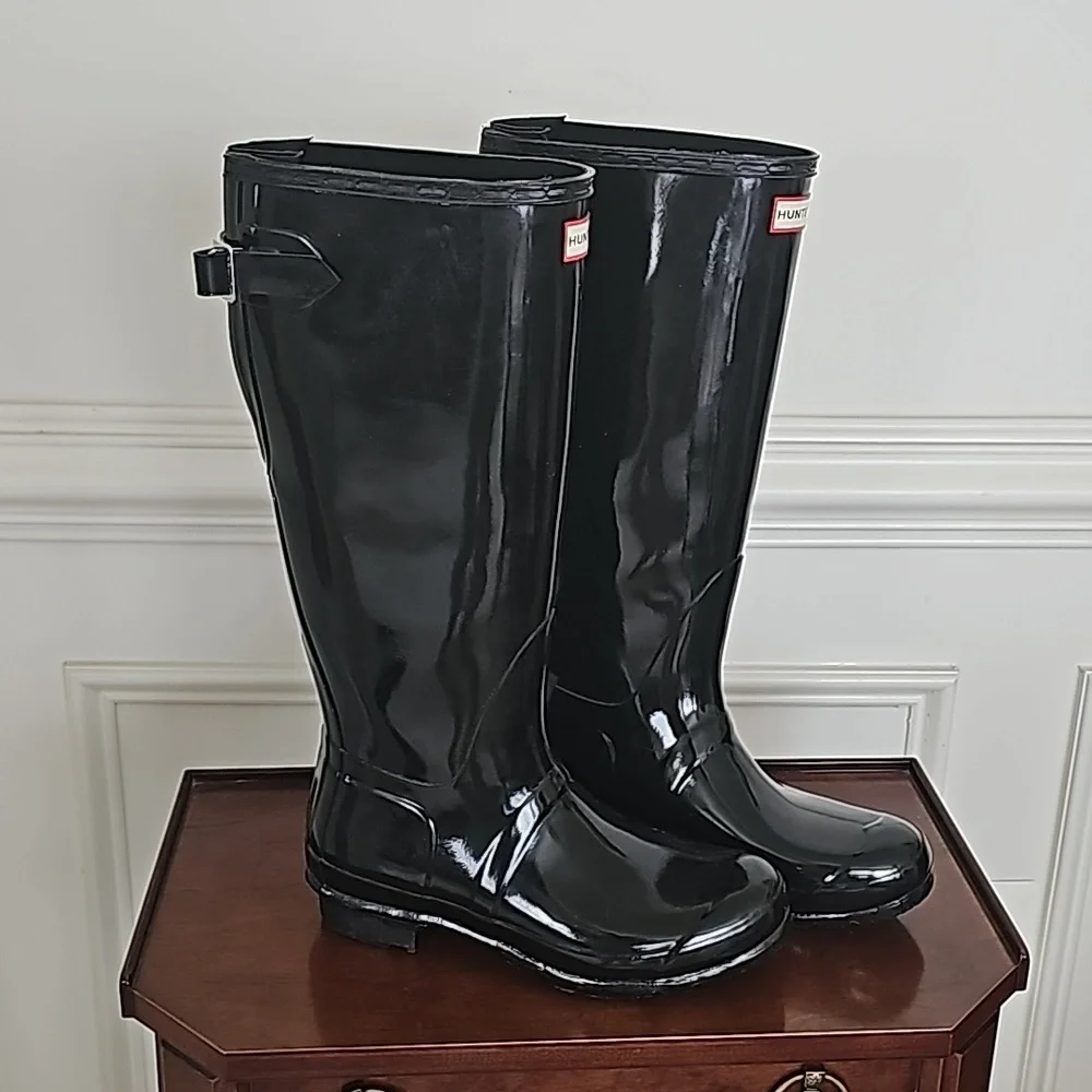 Black Shiny Hunter Size 9 Boots - Picture 3 of 8